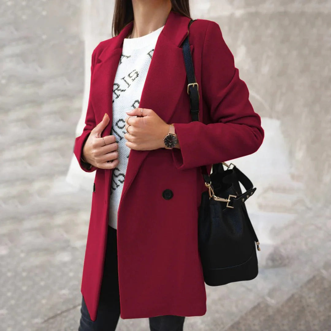 Women's wool blend long coat tailored fit notched lapel single breasted timeless classic style