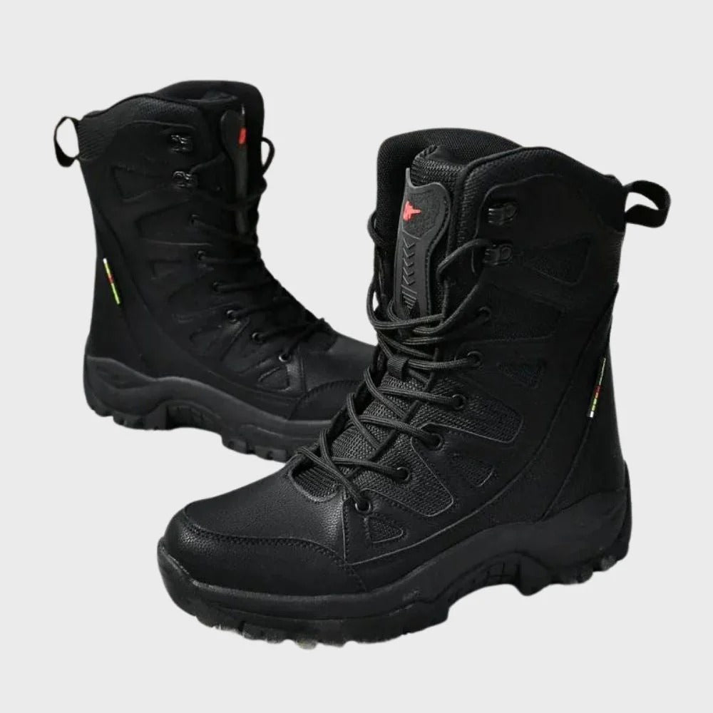 Women's brown leather mesh high-top hiking boots with reinforced toe cap and ankle support