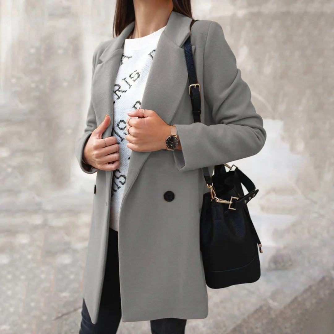 Women's wool blend long coat tailored fit notched lapel single breasted timeless elegant outerwear
