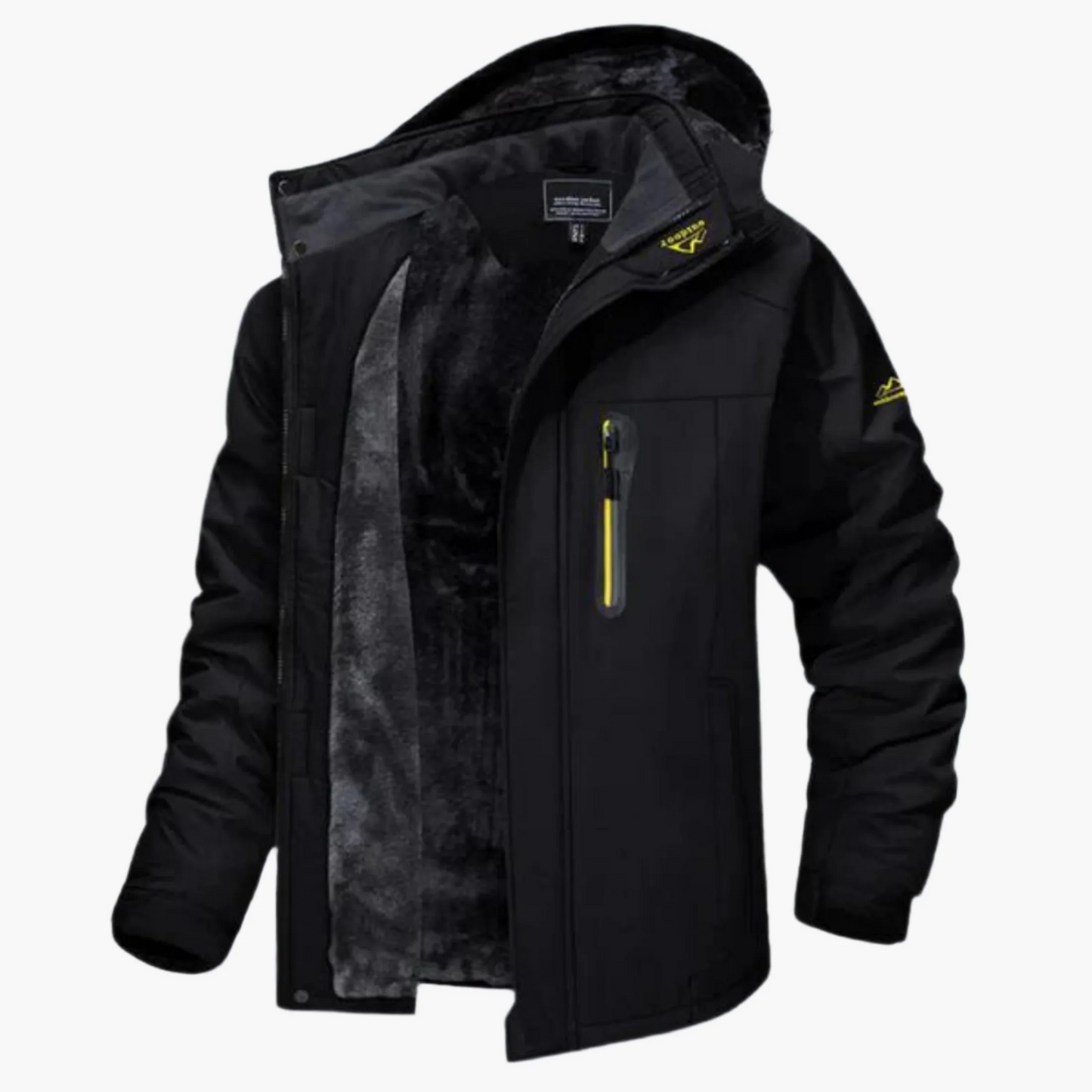 Men's waterproof hooded outdoor jacket fleece-lined, rugged all-weather style in versatile neutral tone