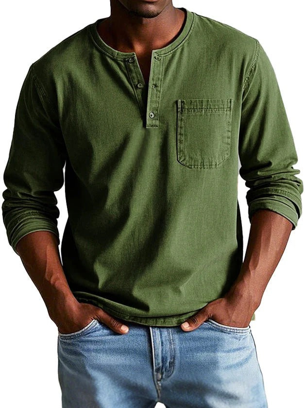 Men's classic fit long sleeve button-front shirt soft cotton feel chest pocket everyday comfort