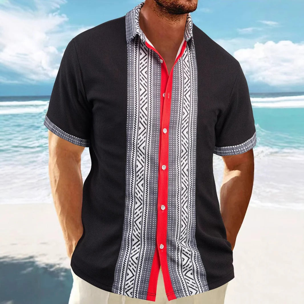 Men's short sleeve relaxed fit shirt breathable cotton ethnic pattern casual summer wear