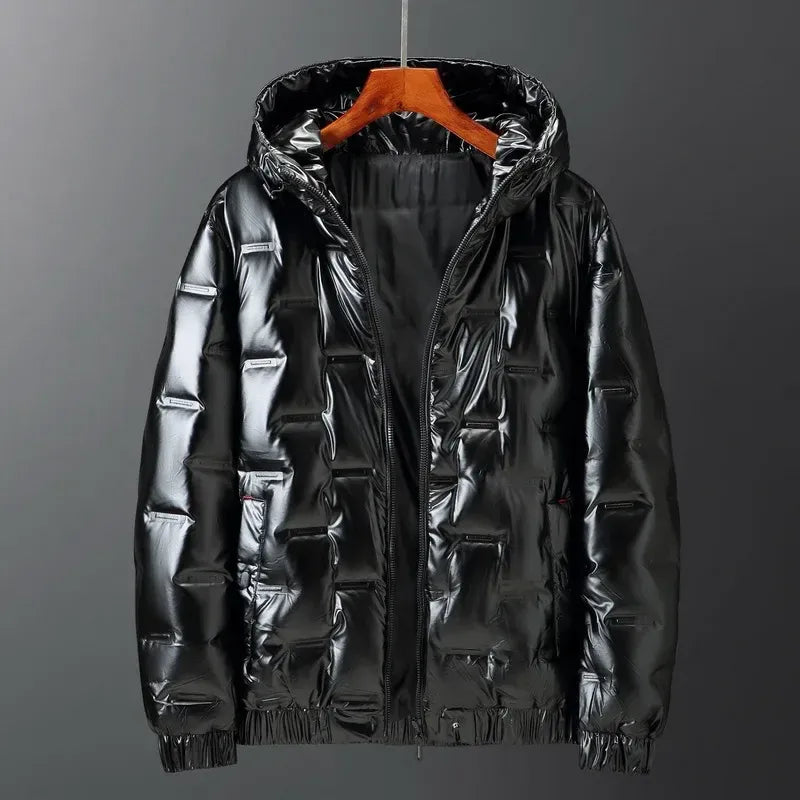 Men's quilted down jacket with hood, regular fit, water-resistant insulated coat for cold weather