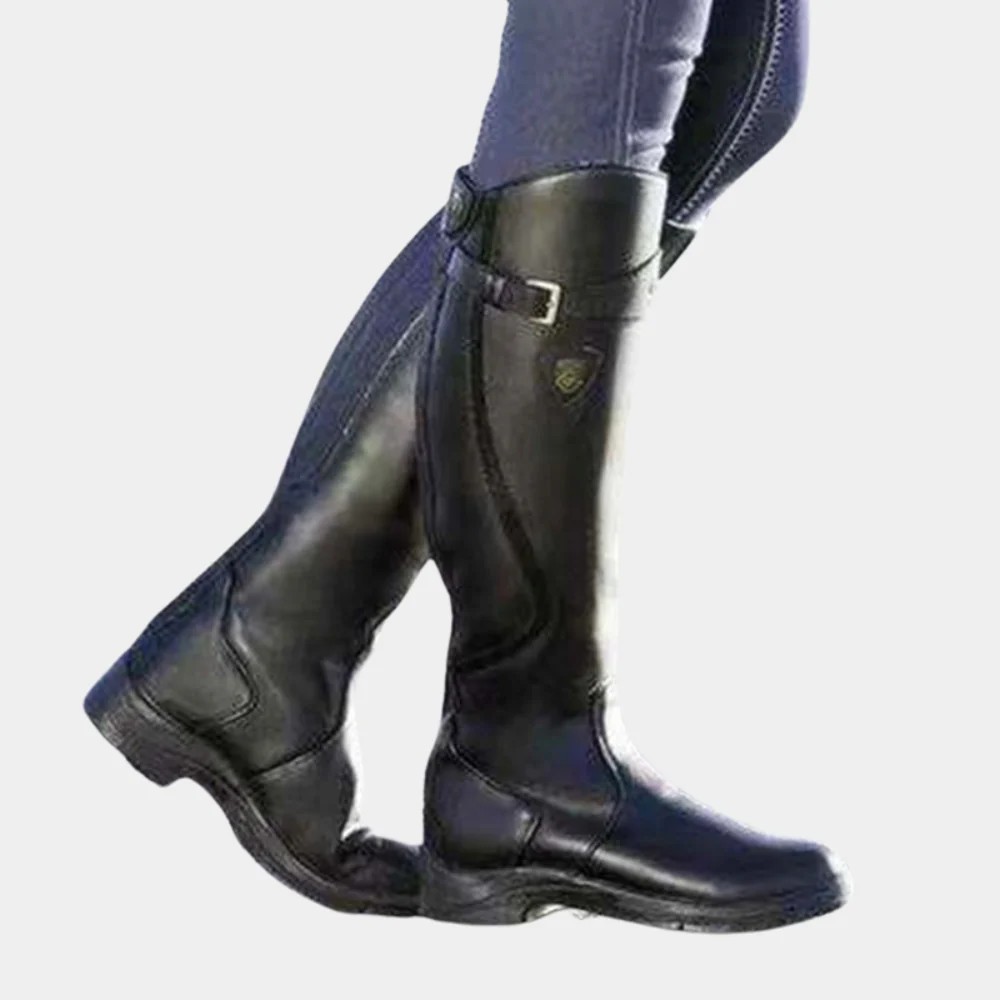 Women's knee-high boots slim fit water-resistant suede look with buckle strap detail