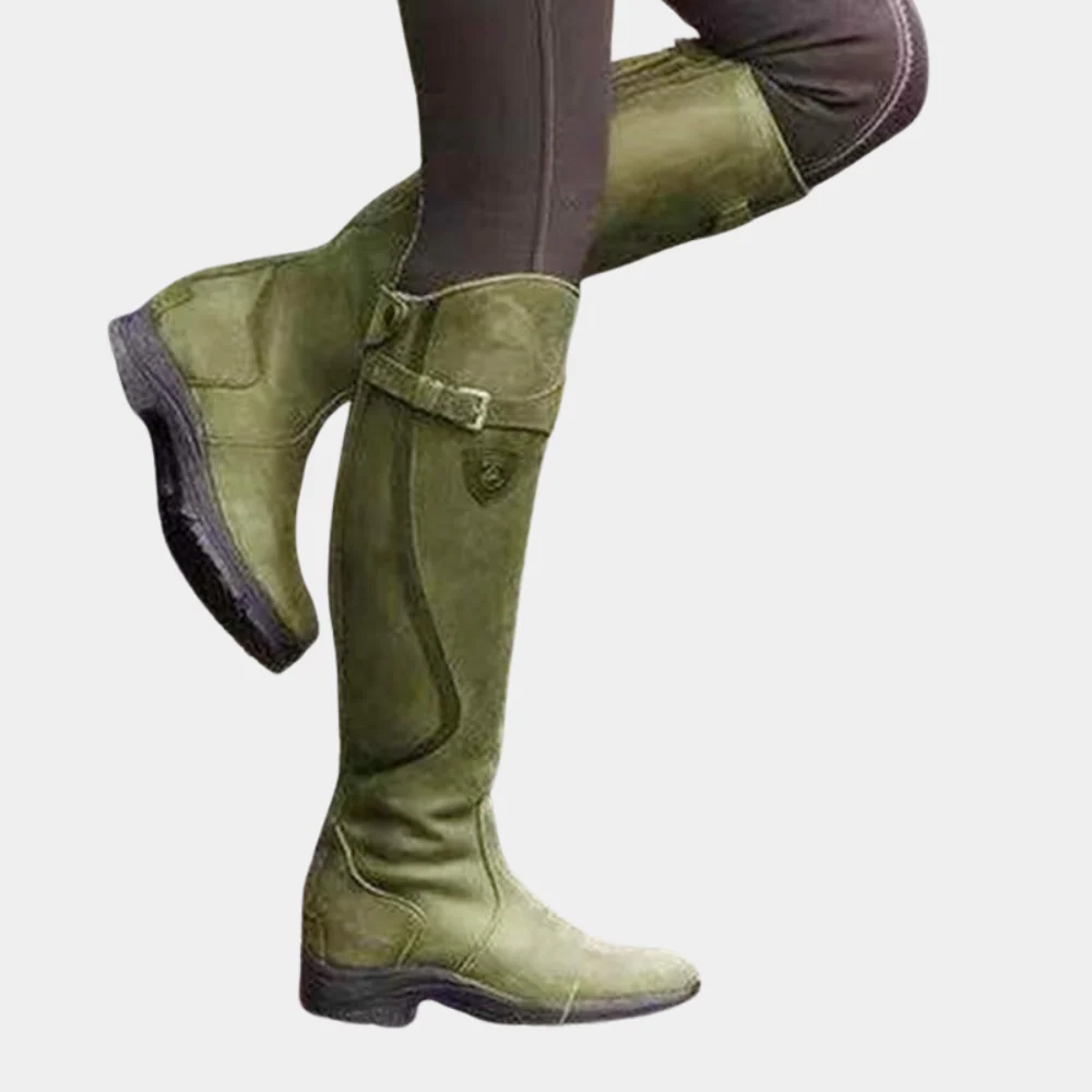 Women's knee-high boots water-resistant suede-look slim fit with strap buckle detail for cooler months