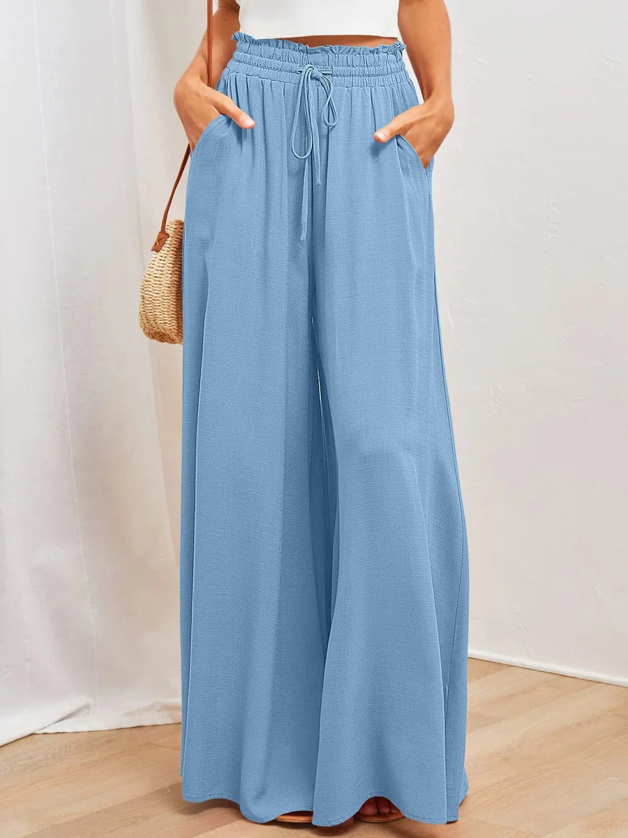 Women's relaxed-fit pleated maxi skirt in flowing cotton blend with elastic drawstring waist