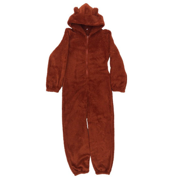 Women's plush fuzzy hooded onesie full-length cozy loungewear relaxed fit fleece sleepwear