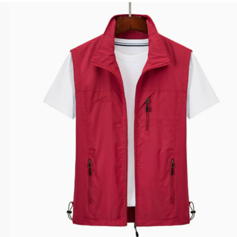 Men's regular fit utility vest with high collar zipper and multiple pockets for urban outdoor wear