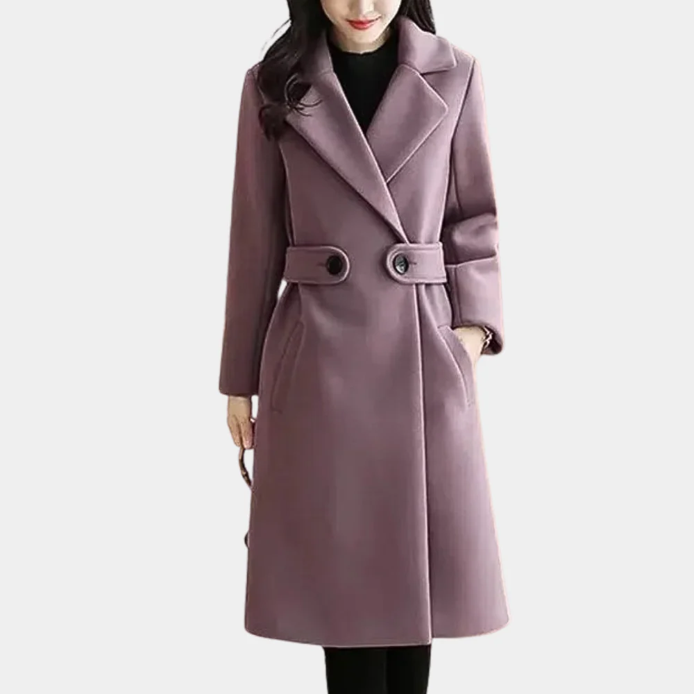 Women's camel wool tailored knee-length coat single-breasted wide lapel professional style
