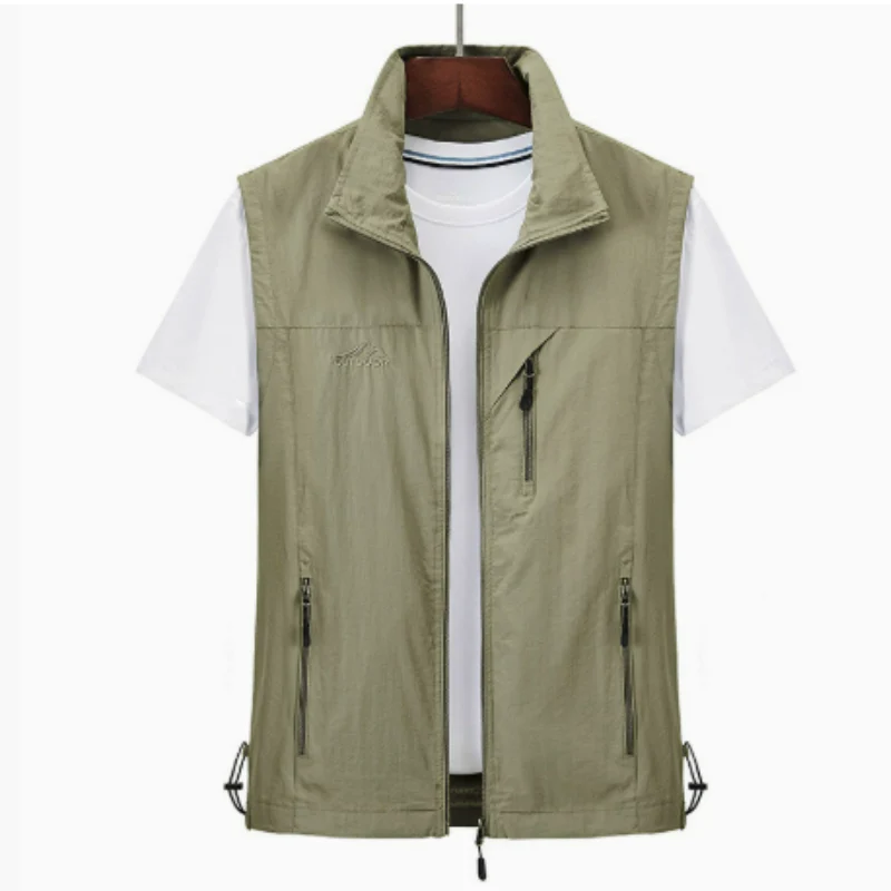 Men's regular fit utility vest high collar zipper multiple pockets outdoor urban style