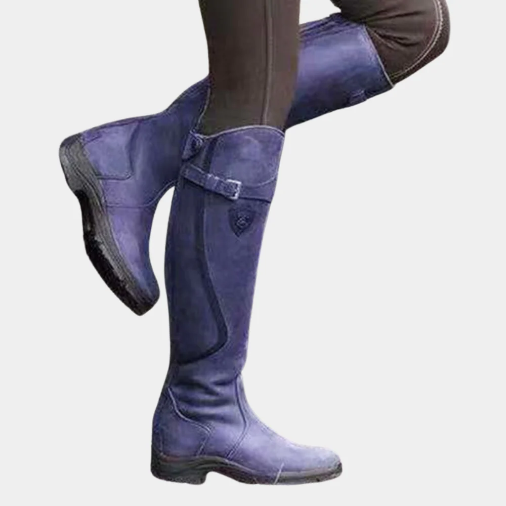 Women's knee-high boots water-resistant suede-look slim fit with strap buckle detail