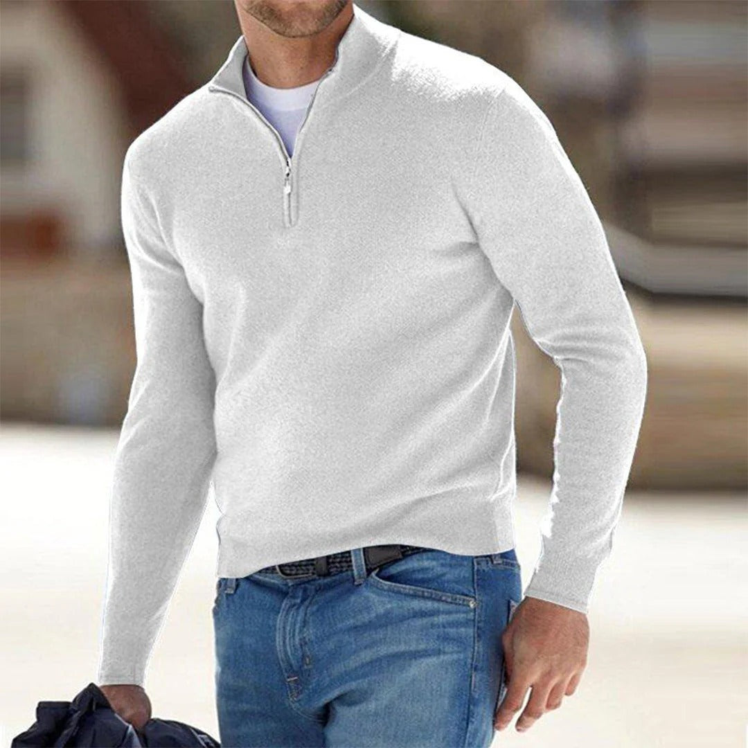 Men's slim fit zip-up sweater high collar breathable cotton blend modern urban style
