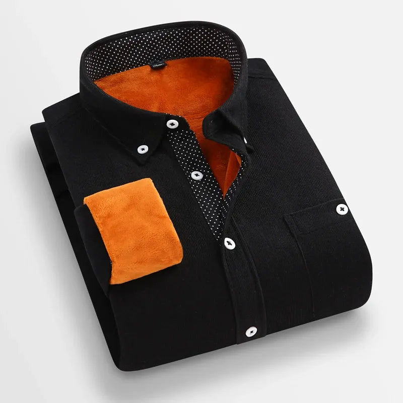 Men's mustard corduroy long sleeve shirt regular fit with pointed collar smart casual style