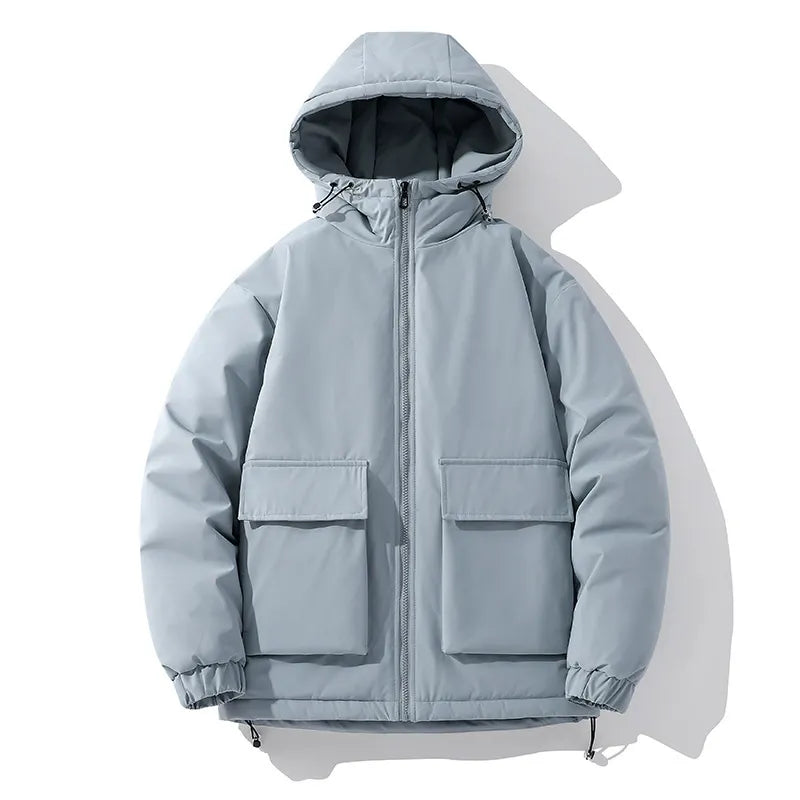 Men's oversized quilted puffer jacket hooded zip front pockets warm winter coat urban style
