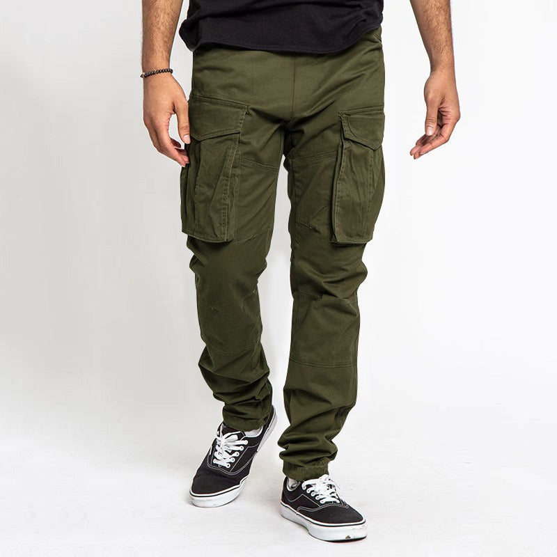 Men's loose fit cargo pants cotton blend with multiple utility pockets, durable all-season outdoor style