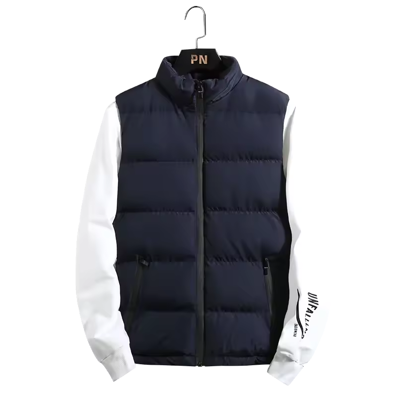 Men's quilted vest wind-resistant high collar zipper front regular fit padded insulation outdoor