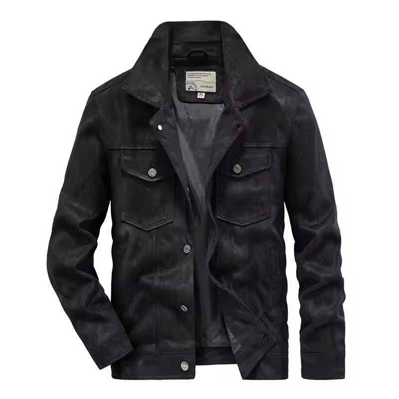 Men's slim fit suede look jacket in neutral tone with button front chest pockets