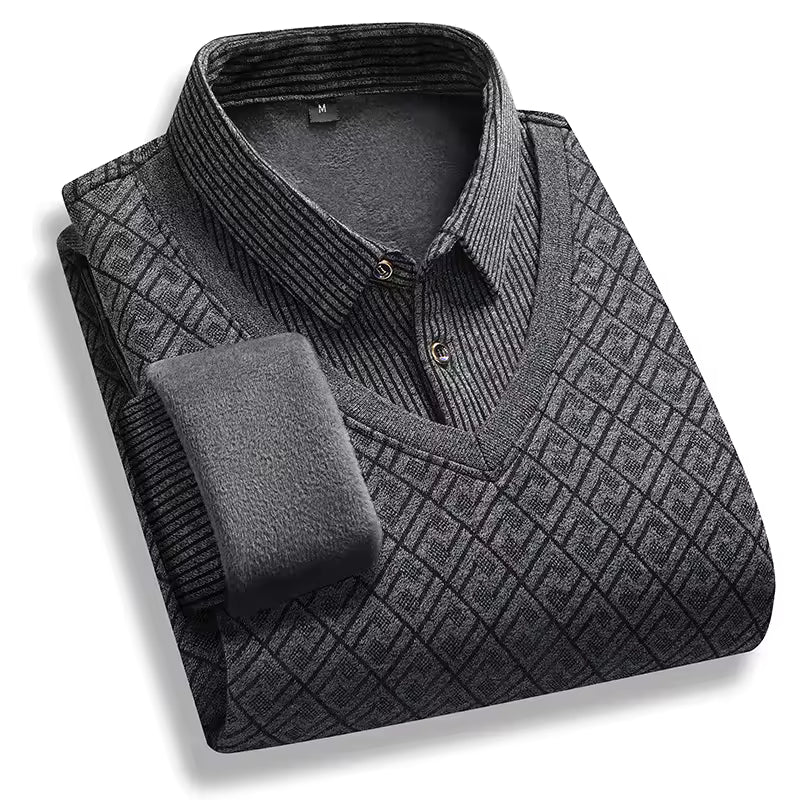 Men's thick knit fleece-lined pullover sweater polo neck warm winter essential in premium style