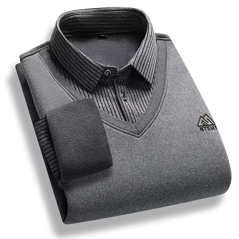 Men's thick-knit fleece-lined pullover sweater polo neck warm winter essential in premium style