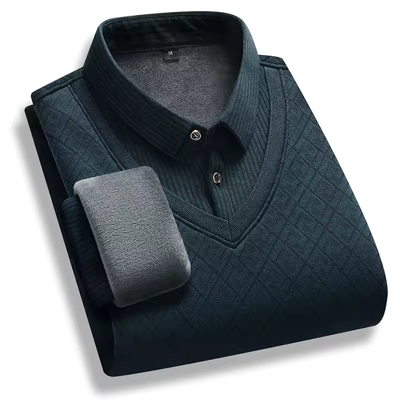 Men's thick knit fleece-lined pullover sweater polo neck warm winter essential in premium style