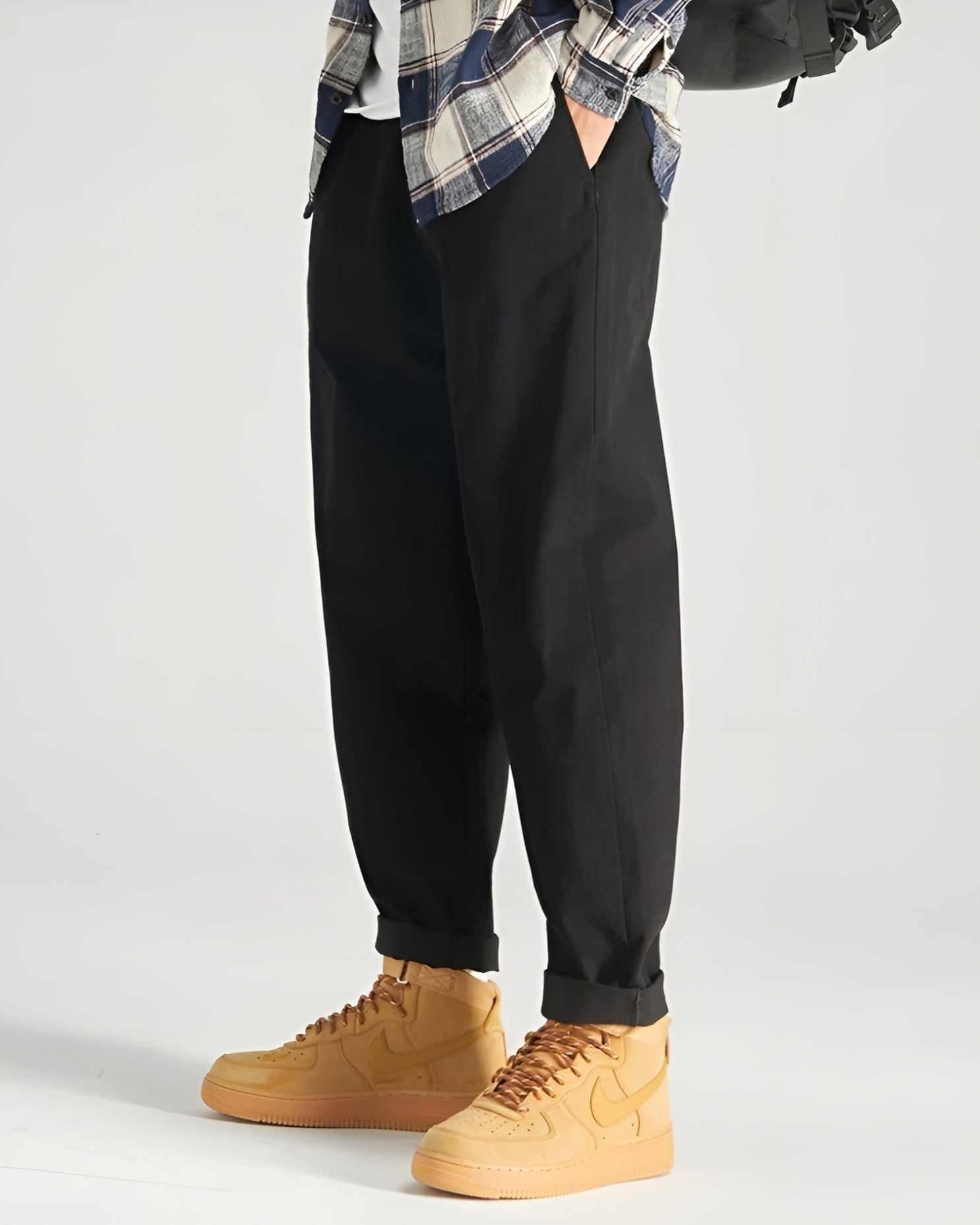 Neutral cropped field trousers relaxed straight cut breathable cotton-twill stretch blend everyday comfort
