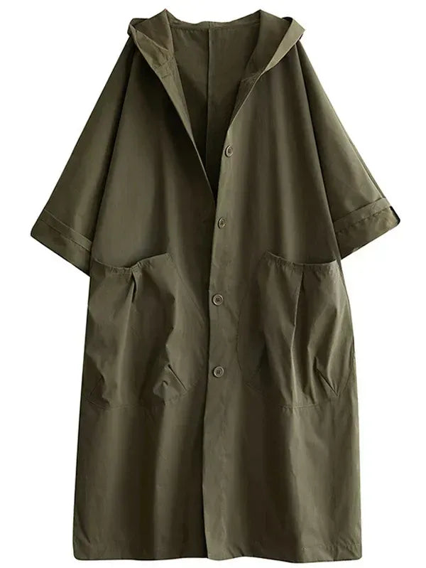 Women's oversized hooded trench coat ankle-length water-resistant casual urban style