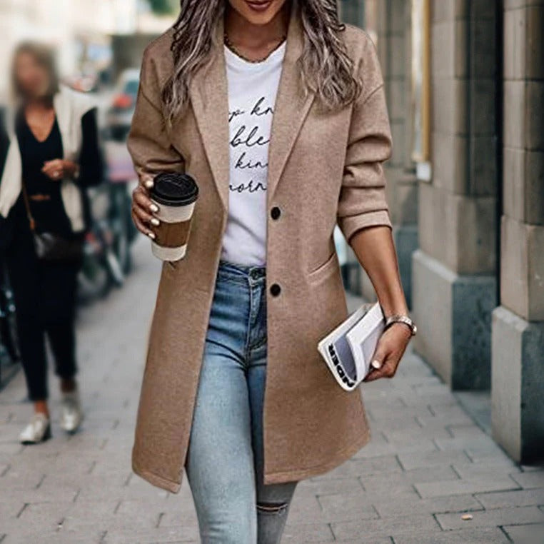 Women's tailored wool-look knee-length coat with textured collar, polished fit for style-conscious women