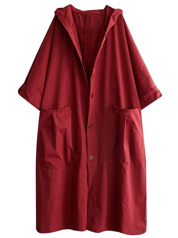 Women's oversized hooded trench coat ankle-length water-resistant casual urban style