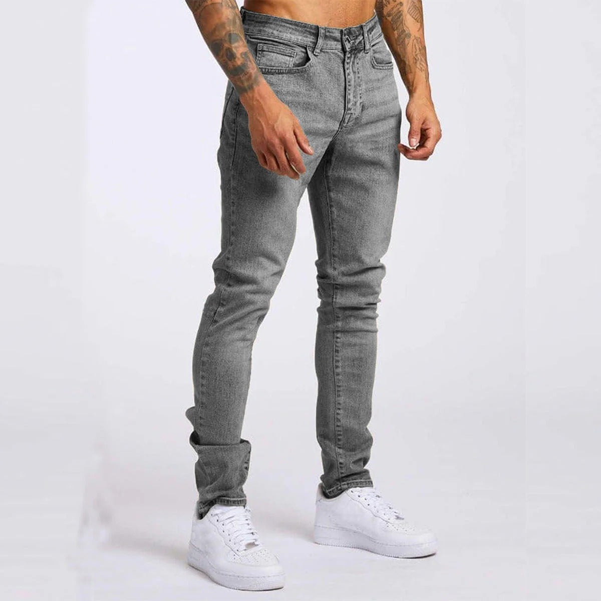 Men slim fit stretch denim jeans 5-pocket zipper fly everyday casual dark wash
