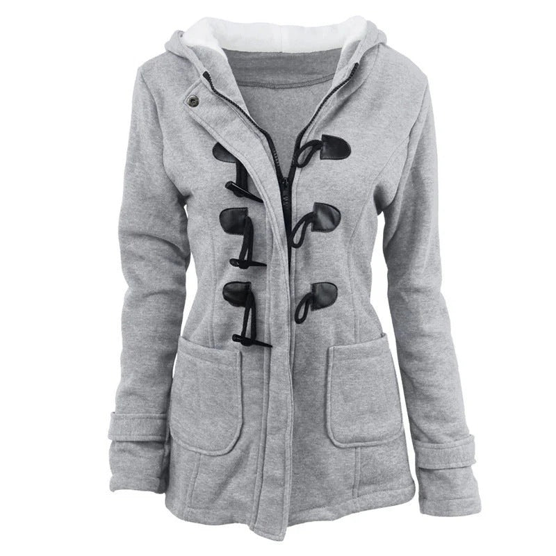 Women's structured cotton blend hooded jacket with flattering waist silhouette, versatile spring layer