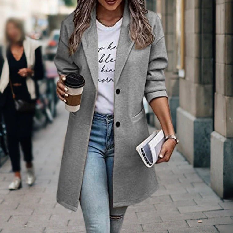 Women's tailored wool-look knee-length coat with textured collar, polished fit for style-conscious women