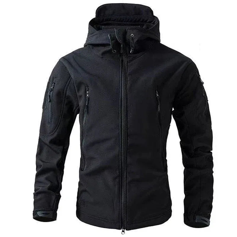 Men's water-resistant regular fit jacket with adjustable hood and zippered pockets for urban outdoor wear