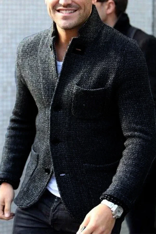 Men's tailored fit textured wool blazer formal business style with button closure urban vibe