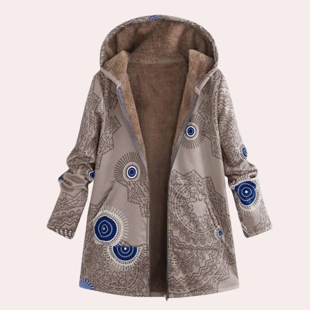 Women's floral print hooded jacket plush lined relaxed fit hip length cozy outerwear