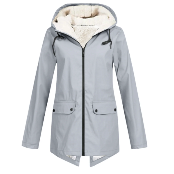 Women's waterproof fleece-lined trench coat tailored mid-length hooded silhouette for all-weather style