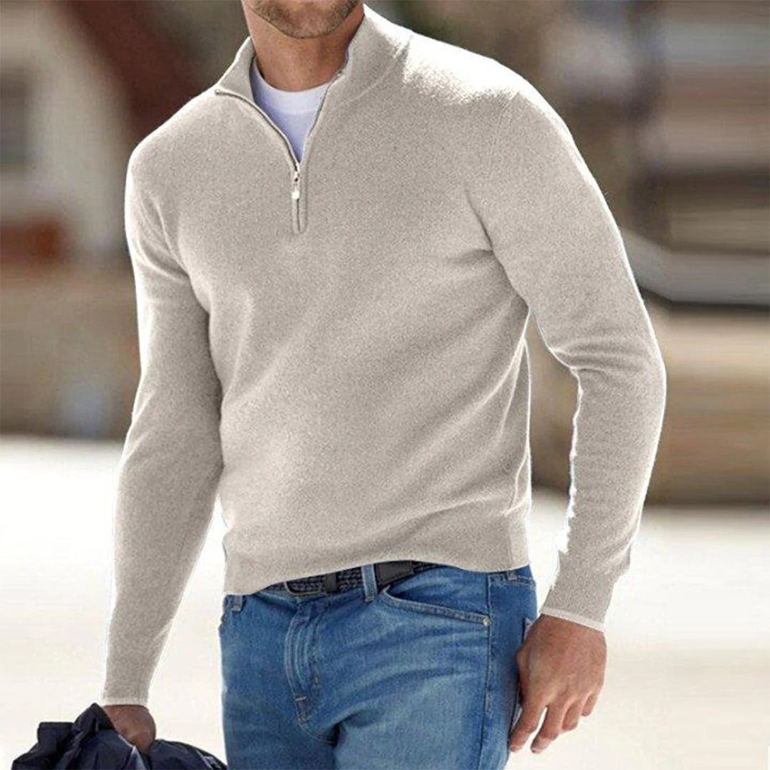 Men's slim fit zip-up sweater high collar breathable cotton blend modern urban style