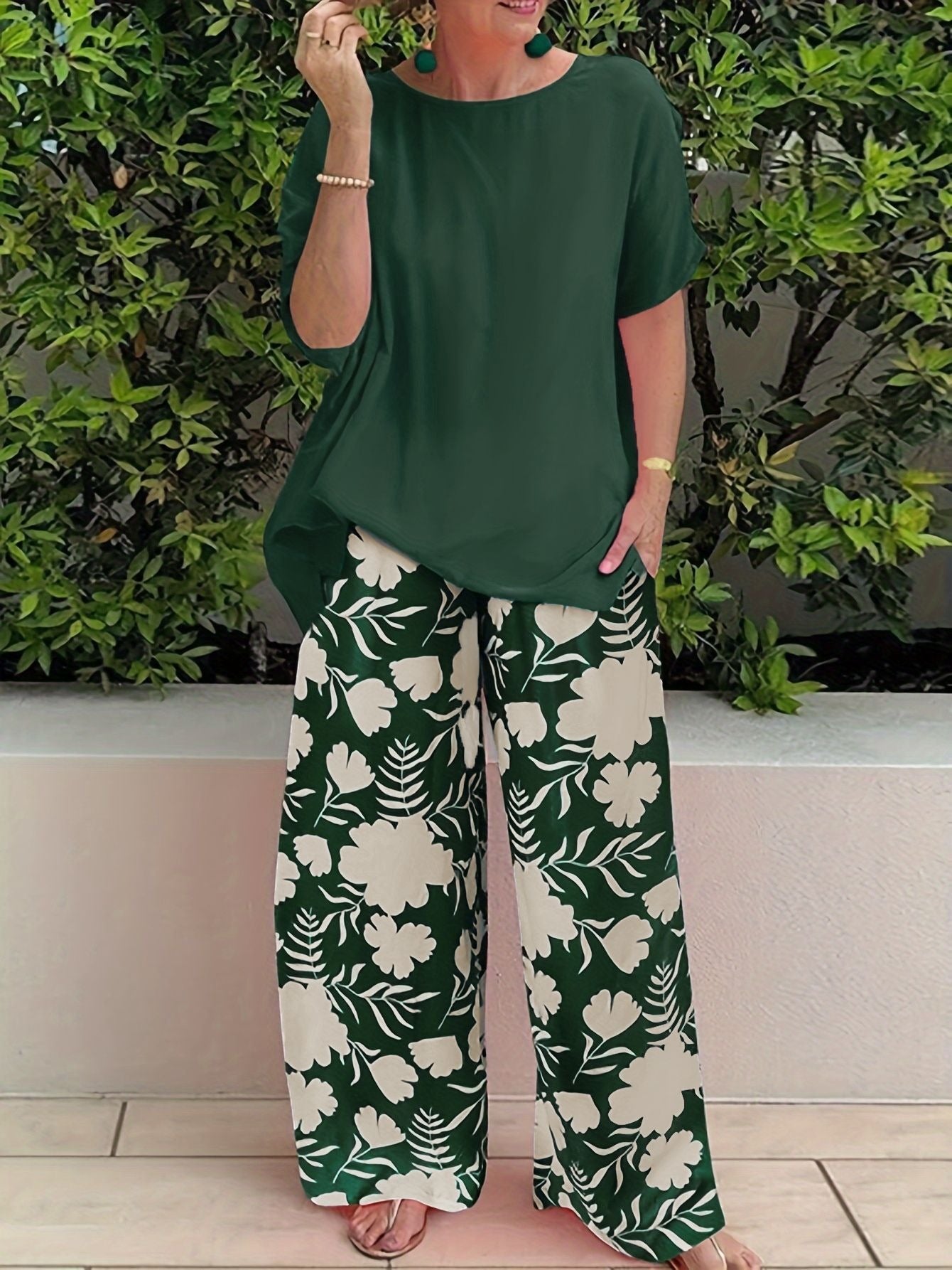 Women's wide leg floral print pants lightweight breathable relaxed fit summer style