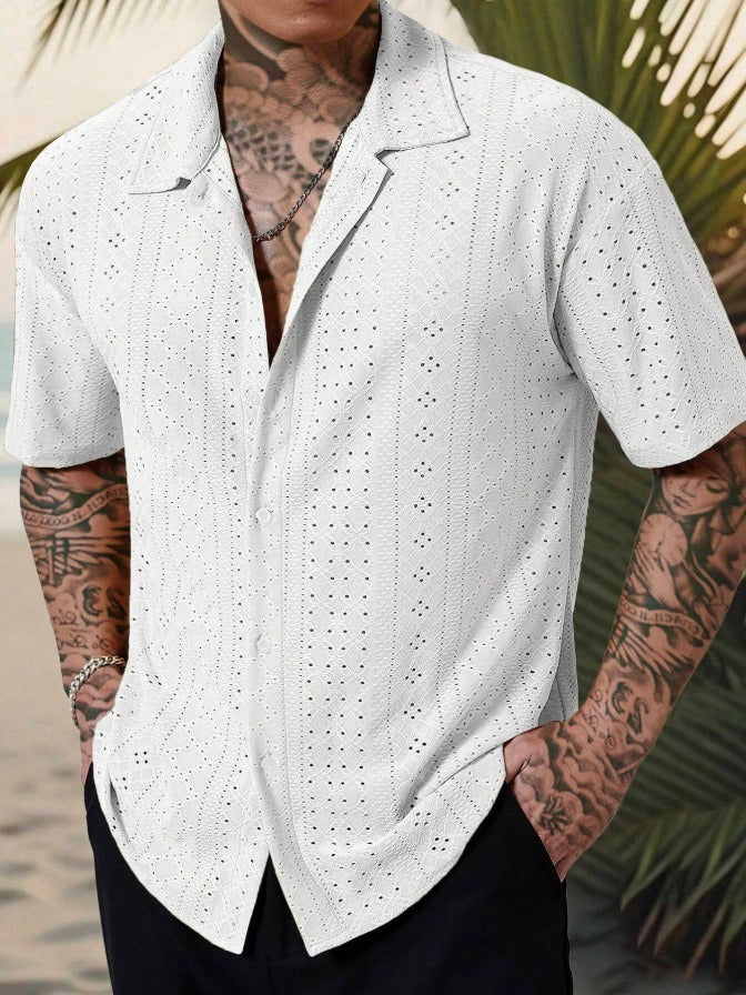 Men's short sleeve breathable jacquard shirt regular fit casual style modern urban design