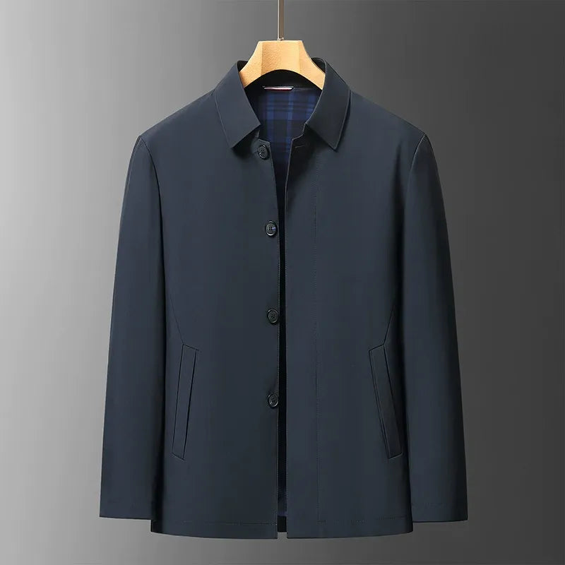 Men's regular fit mid-length jacket button-front plaid lining point collar urban style