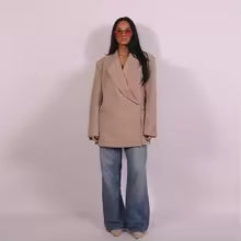 Women's loose fit half sleeve blazer light cotton texture button closure casual summer style