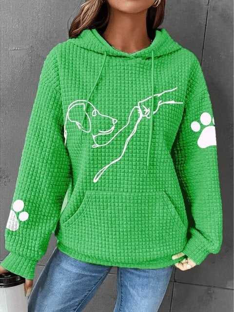 Women's relaxed fit quilted hoodie with playful dog motif, cozy casual sweatshirt soft texture