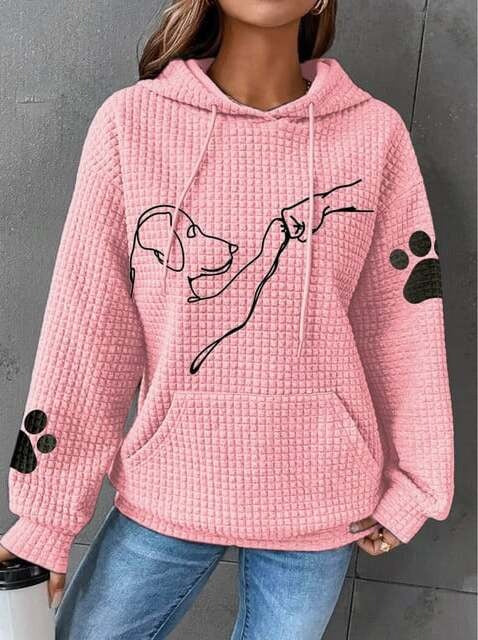 Women's relaxed-fit quilted hoodie with playful dog motif, cozy soft-touch casual layering piece