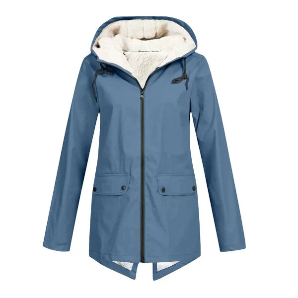 Women's waterproof fleece-lined trench coat tailored hooded mid-length stylish silhouette