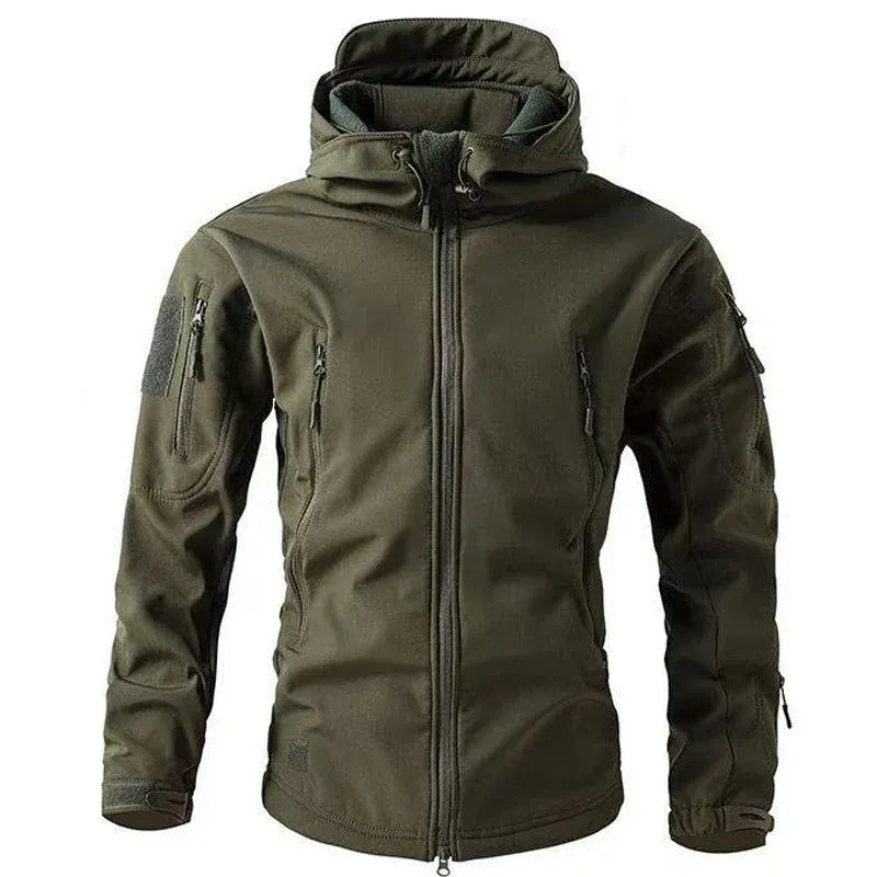 Men's water-resistant regular fit jacket with adjustable hood and zippered pockets for urban outdoor wear