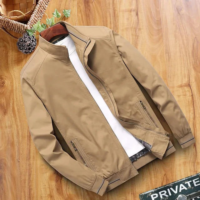 Men's slim fit windbreaker jacket high collar zipper pockets lightweight breathable everyday wear