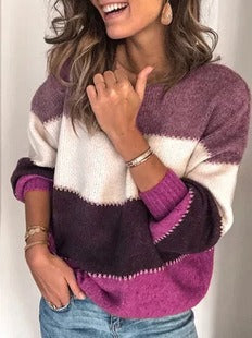Women's striped relaxed fit pullover sweater with cozy long sleeve knit and timeless casual silhouette