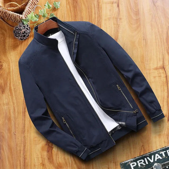 Men's slim fit lightweight windbreaker high collar zipper pockets breathable everyday jacket