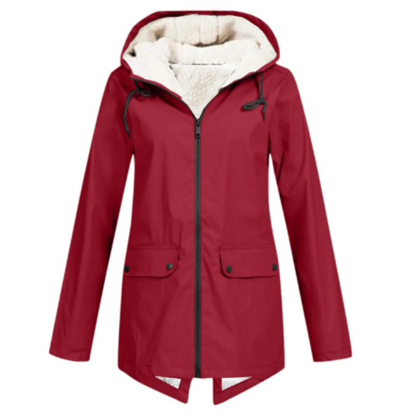 Women's waterproof fleece-lined trench coat tailored mid-length silhouette with stylish hood