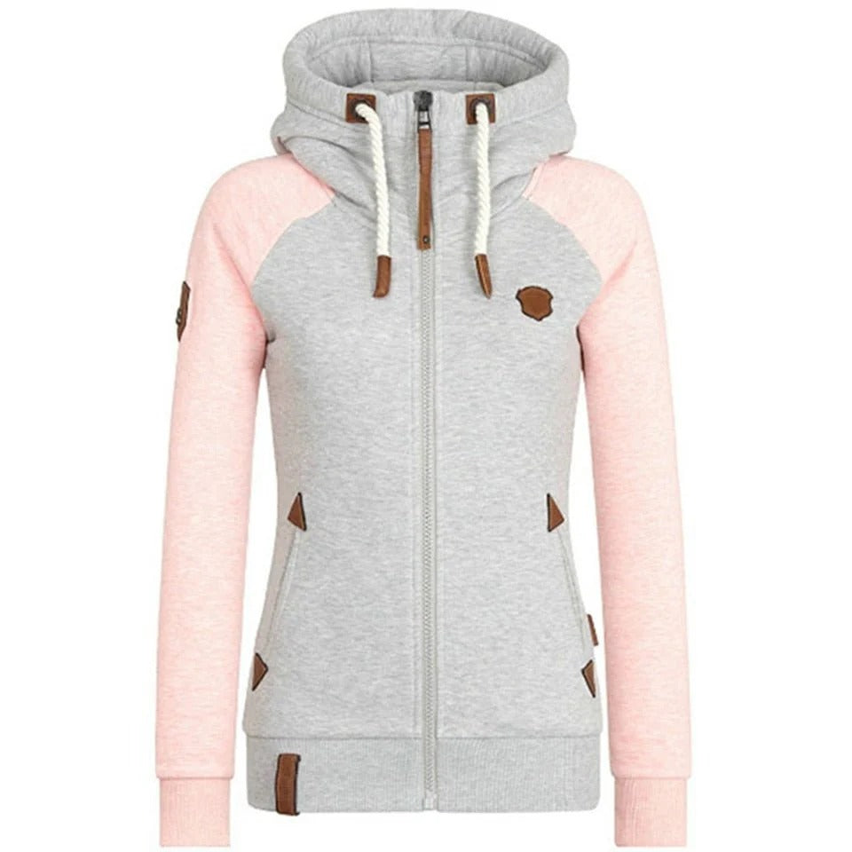 Women's zip-up hoodie tailored fit knit texture ribbed edges casual chic everyday style