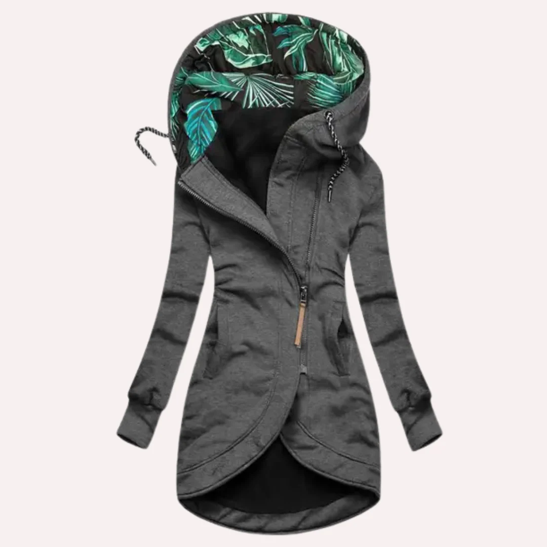 Women's slim fit hooded fleece jacket with asymmetrical zip and printed lining by Nordisk-Flair